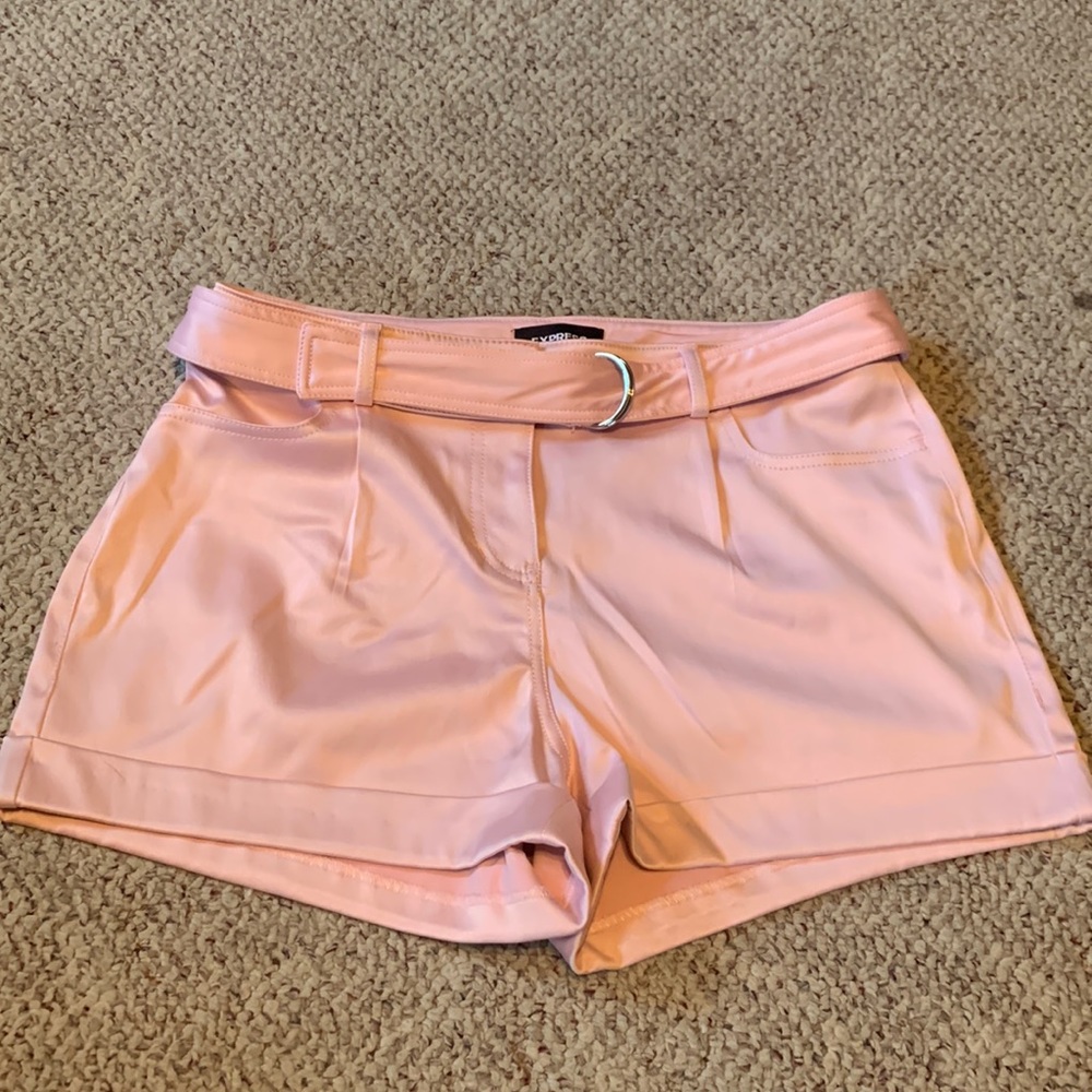 Express pink satin dress shorts